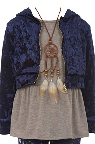 Image of iGirlDress Girls 4 Pieces Pant Set Long Sleeve Jacket Necklace Floral Plaid Pant 4-16
