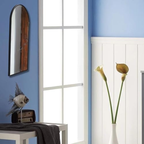 Image of Modern Elegance Semi Circle Wall-Mounted Mirror Metal Framed Wall Mirror Bathroom Mirror Living Room Mirror Home Decor Mirror 24 x 48 Inches Black MF 84