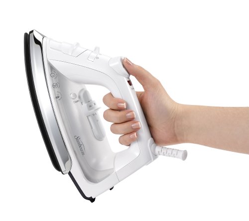 Sunbeam Classic 1200 Watt Mid-Size Anti-Drip Non-Stick Soleplate Iron with Shot of Steam/Vertical Shot Feature and 8' 360-degree Swivel Cord, White/Clear, GCSBCL-317-000 Sunbeam Classic 1200 Watt Mid-Size Anti-Drip Non-Stick Soleplate Iron with Shot of Steam/Vertical Shot Feature and 8' 360-degree Swivel Cord, White/Clear, GCSBCL-317-000