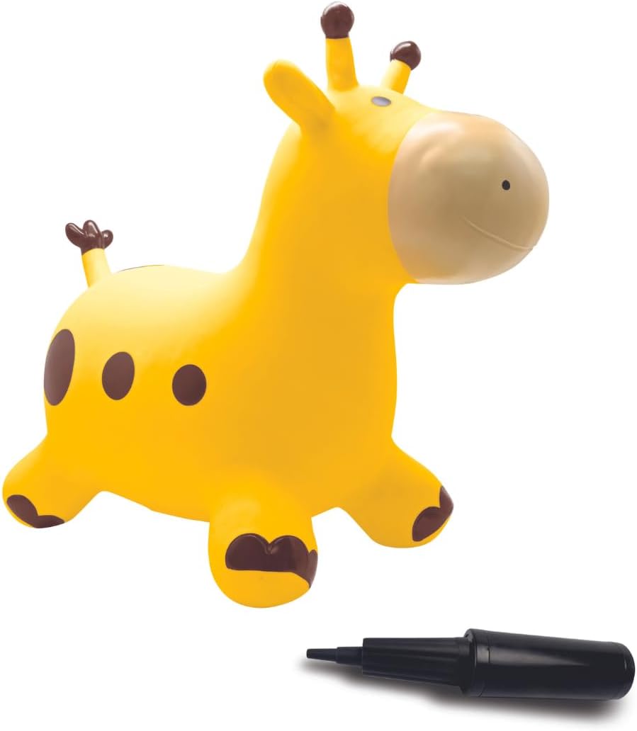 Inflatable jumping giraffe, Bouncing game, Indoor and outdoor, Manual pump included, Safe and resistant plastics, Yellow, BG050GI