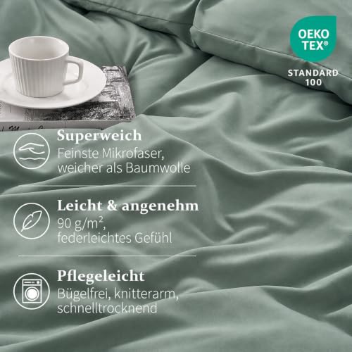 Duvetnova Bettwäsche 135x200 40x80 Grün Sommer ÖKO-TEX Superweich Mikrofaser Bettwäsche-Sets 2 Bettbezüge 135x200 + 2 Kissenbezüge 80x80 +… – Ansicht 4