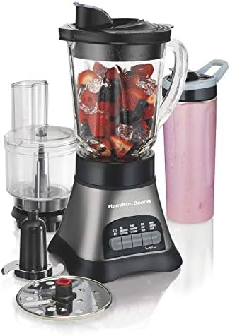 Hamilton Beach Blender and Food Processor Combo, Portable Blend-In Travel Cup, Shakes and Smoothies, 40oz Jar & 3-Cup Vegetable Chopper, Grey & Black (58163)