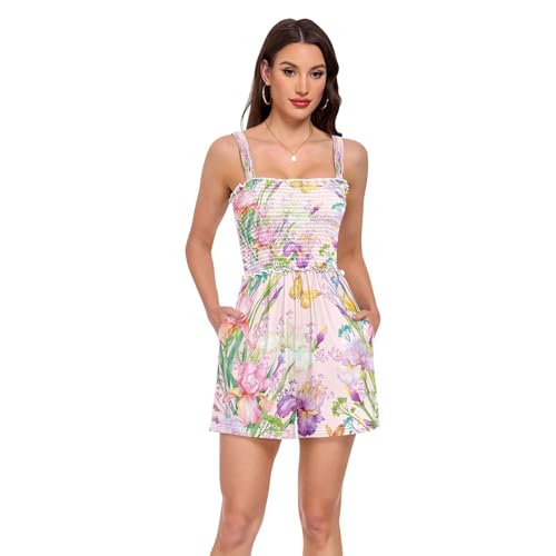 Barboteuse femme motif papillon et fleurs avec col carré rétro