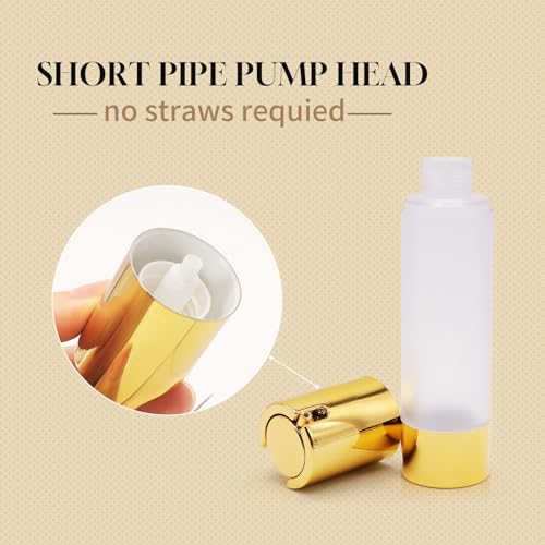 6Pcs 1.7oz 50ml Frosted Transparent Airless Pump Bottles with Funnel, Travel Size Vacuum Dispenser Refillable Cosmetic Containers For Foundations, Cream, Serums, Shampoo, Lotion(Gold)3