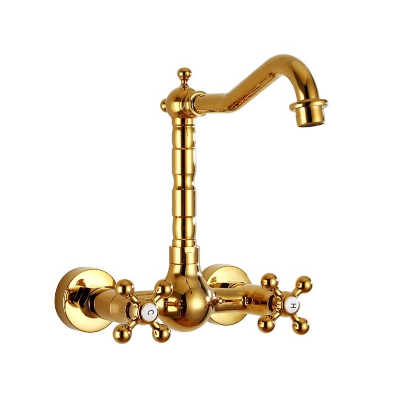 Robinet de lavabo mural anti-calcaire en cuivre double commande