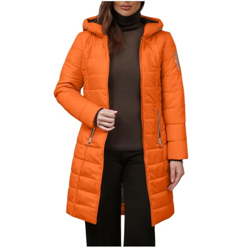 KOG Winterjacke Damen Baumwolle Daunenmantel Warm Wintermantel Oberteile Frauen übergangsjacke Elegante Strickjacke Elegant Kapuzenpullover Frau Steppmantel Laufjacke Fleecejacke Orange M