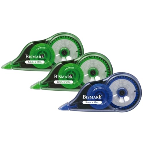 Bismark - Tipex Cinta Correctora Blanca, 5 mm x 12 metros, Set Cintas Correctoras Ideal para Material Escolar y Papeleria Oficina, Útil para Borrar y Escribir de Inmediato (Pack de 3)