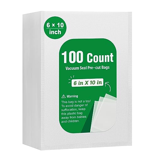 Image of Syntus 100 Count Vacuum Sealer Bags Pint 6 x 10 inch for Seal a Meal, Commercial Grade BPA Free Heavy Duty Precut Seal Bags, Food Vac Bags for Storage, Meal Prep or Sous Vide