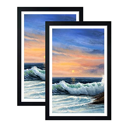Image of LUCKYLIFE 12x18 Poster Frame Black Set of 2, Display Pictures 11x17 with Mat or 12x18 without Mat, Wall Mount