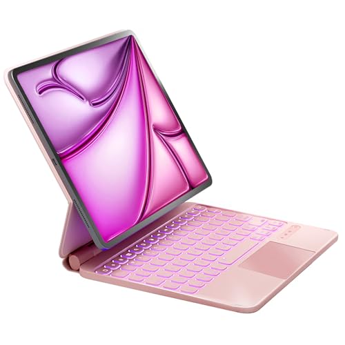 NOKBABO for iPad Air 11 inch case with Keyboard 2024 (M2), Magic-Stand, 7-Color Backlit, Magic Keyboard for iPad Pro 11 (4th/3rd/2nd/1st) & iPad Air 10.9 inch 6th/5th/4th - Light Pink