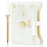 hi!SCI 日記帳 鍵付きノート 鍵付き 日記帳 b6 おしゃれ 子供 可愛いノート 日記帳 鍵付き 小学生 日記 手帳 ジャーナル diary メモ帳 横罫 PUレザー ケース付き 小学生 女の子 プレゼント 誕生日 文房具 日記 (星座-ホワイト)