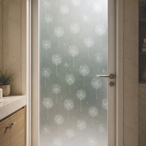 Image of CVANU Frosted Floral Privacy Window Film, Self Adhesive Waterproof Decorative Glass Covering for Doors & Windows, Floral Vinyl Film Bathroom, Home & Office (12 x 48 Inch)