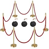 CAMMOO 6pcs Sturdy Gold Stanchion Posts and 6pcs High Quality Red Carpet Velvet Ropes, Water/Sand/Concrete Fillable Leakproof Base, Crowd Control Barriers for Birthday, Prom, Business, Wedding
