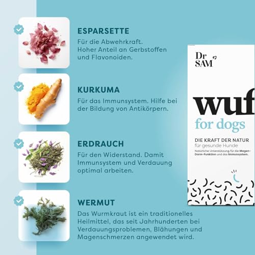 Dr. SAM wufit Dogs Tabletten – Ergänzungsfuttermittel zur Unterstützung der Magen-Darm-Funktion nach exklusiver Tierarzt-Rezeptur, für Hunde ab 40kg (1-Monatspackung)