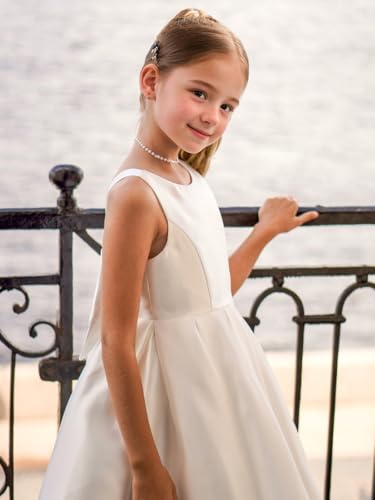 Summer Satin Flower Girl Dresses for Wedding Crewneck A Line Formal Party Midi Dress with Bow Knot4