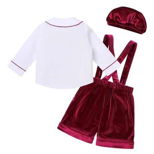 IDOPIP Baby Boys Velvet Formal Suit Toddler Gentleman Outfit Long Sleeve Shirt with Bowtie Suspender Pants Hat Winter Clothes2