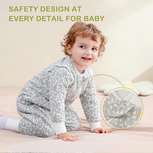 Image of Super Soft Removable Long Sleeve 2.5 TOG Sleep Sack with Legs, 100% Cotton Winter Toddler Sleeping Sack with Feet, Graphic, Size M