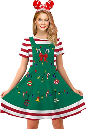 For G and PL Damen Weihnachtskleider Tunika Kleid Lustig Druck Weihnachtsmann M