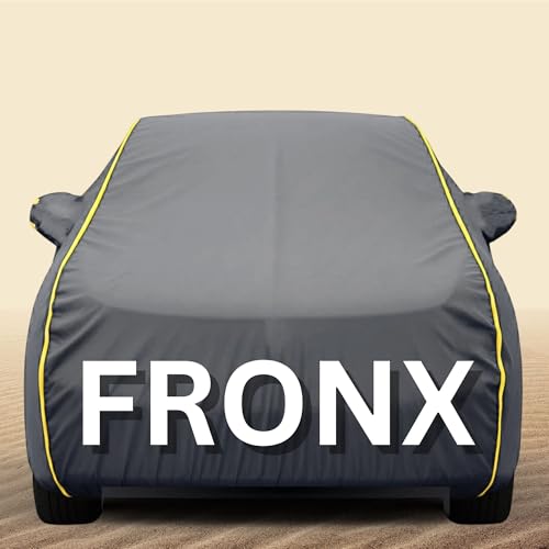 Image of Fronx Cover (All Variants) Car Body Cover - 100% Waterproof Custom Fit with Mirror Pockets | Triple-Stitched Elastic Design, Heat Reflective, Anti-Dust, All-Weather (Grey Series)