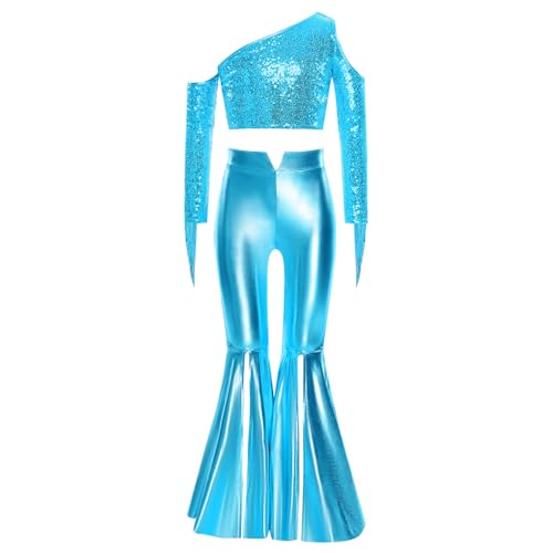 Tenue de performance danse métallique bleu clair pour fille tenue fluide et élastique - 3
