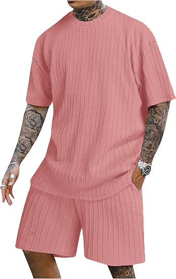 Image of Zilcon Men's 2 Pieces Outfits Casual Quarter Zip Polo Shirt and Shorts Set Athletic Jogging Summer Tracksuit