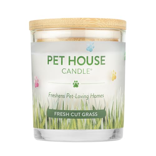 Pet House Candles, 9 oz Fresh Cut Grass Scented Candle, Clean Burning, Long Lasting Plant-Based Pet Friendly Candle, 60 Hour Burn Time