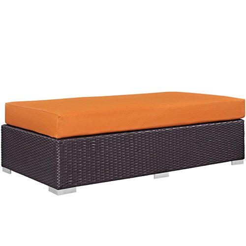 Modern Contemporary Urban Design Outdoor Patio Balcony Rectangle Ottoman, Orange, Rattan