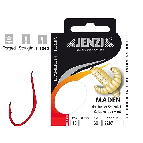 Set: 2 packs of tied maggot hooks by Jenzi, (20 pieces) on mono cord 60 cm, hook size 10, 12 - Image 2