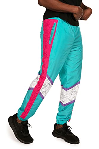 Image of Tipsy Elves Windbreaker Pants for Men - Retro 80s 90s Funny Mens Casual Track Pants - Zipper Pocket Elastic Band Drawstring