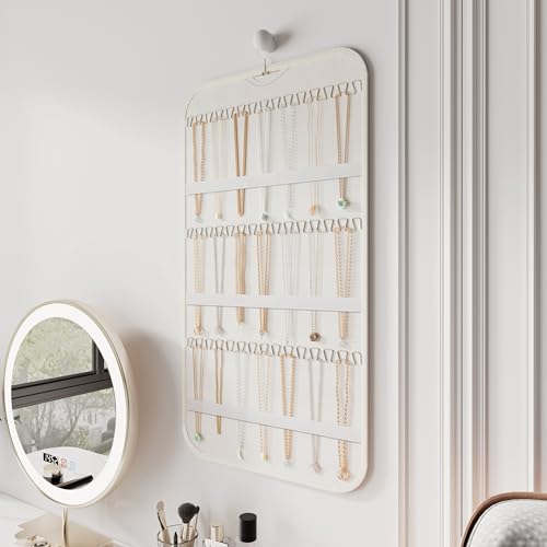 Hanging Jewelry Organizer Storage, 40 Pockets 36 Hooks Necklace Earring Necklace Bracelet Ring Organizer, Double - Sided Design, White - Image 4