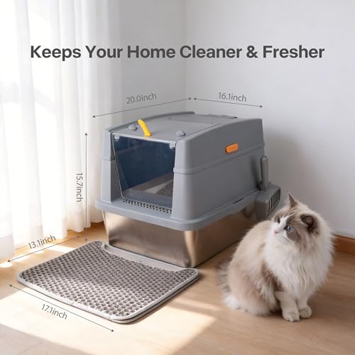 Arenero para gato grande de acero inoxidable con tapa miniatura 7