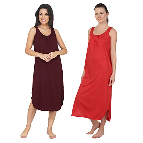 Image of BLAZON Women's Cotton Hosiery Solid Maxi Nighty Slip (Pack of 2) Available Sizes: S, M, L, XL, 2XL, 3XL, 4XL, 5XL