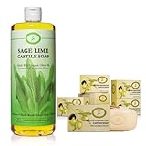 Carolina Sage Lime Castile Liquid & Vegan Unscented Castile Bar Soap - Skin-Softening Olive Oil Soap Organic Body Wash - Gentle, Hydrating Castile Soap Bars with Organic Cocoa Butter and Olive Oil