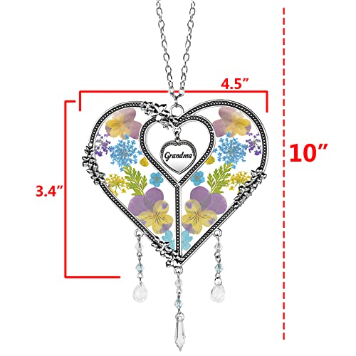 LARAINE Heart Suncatcher with Pressed Flower Wings Mom Mother's Day Love Glass Wind Chime Ornament Charm with Metal Heart Gifts for Mom Grandma Aunt Birthday (Grandma, Blue) - Image 4
