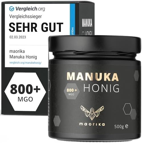 maorika - Manuka Honig 800 MGO + 500g im Glas (lichtundurchlässig, kein Plastik) - laborgeprüft, zertifiziert aus Neuseeland