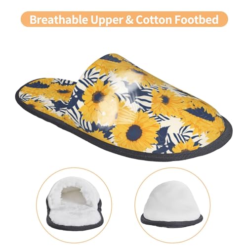 Blue Striped Sunflower Print House Slippers For Women And Men,Soft Slippers With Memory Foam,Non-Slip Indoor Home Shoes3