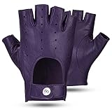 GSG Women's Genuine Fingerless Leather Gloves Driving Motorcycle Gloves Unlined Half Finger Purple Medium