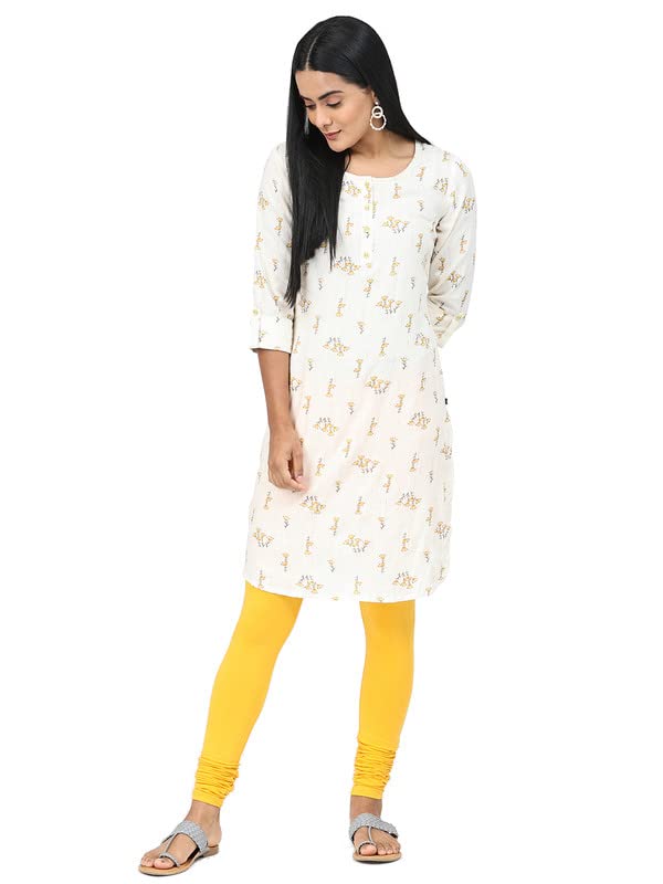 Image of Robinbosky Premium Cotton Lycra Yellow Churidar Leggings (L, Turmeric)