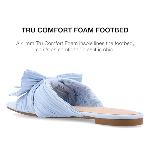 Journee Womens Pleated Metallic Bow Knot Low Block Heel Padded Open Square Toe Serlina Slide Sandal4