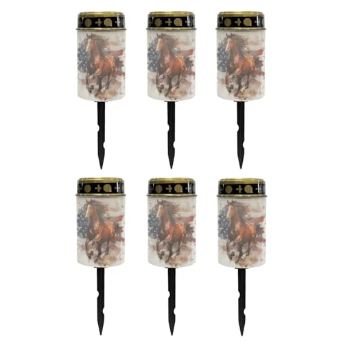 Image of Poceacles 4th of July Horse American Flag Retro Solar Powered Flameless Candle Cemetery Votive Candles Waterproof Outdoor Memorial Solar Stake Lights Home Outdoor Patriotic Decoration, 6 PCS