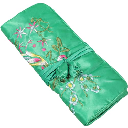 jojofuny Embroidery Travel Jewelry Roll: Handmade Silk Chinese Organizer Travel Pouches with Floral patern for Earrings Jewelry Cosmetic Storage - Portable Handbag for Woman