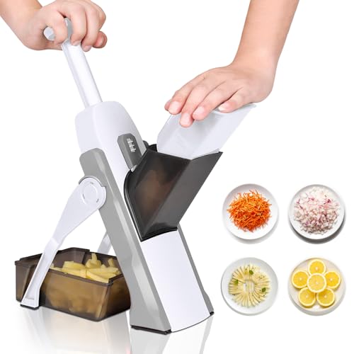 Masthome Safe Mandoline Slicer, Mandoline Slicer for Kitchen, Adjustable Vegetable Chopper, Kitchen Artifact 5 in 1 Food Chopper with Suckers