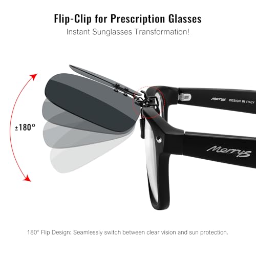 Image of MERRY'S Polarized Clip on Sunglasses Flip Up Metal Clip Attachments for Prescription Glasses