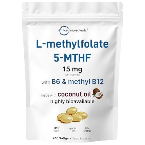 L Methylfolate 15mg with B6 Plus Methyl B12 | 240 Softgels with Coconut Oil | Highly Bioavailable 3-in-1 Methylated Multivitamin | Vitamin B Complex + Active 5-MTHF & Methylcobalamin