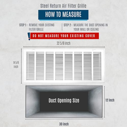 Image of Fits 30x12 Duct Opening | Steel Return Air Filter Grille by Handua [Removable Door] for 1-inch Filters | Vent Cover Grill | White | HVAC Cold Air Intake Grille | Out Dim: 32 5 /8 inchW X 14 5 /8 inchH