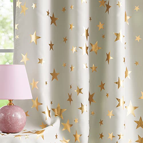 Image of Treatmentex Beige Gold Star Eyelet Blackout Curtains 90 Inch Drop, 1 Pair
