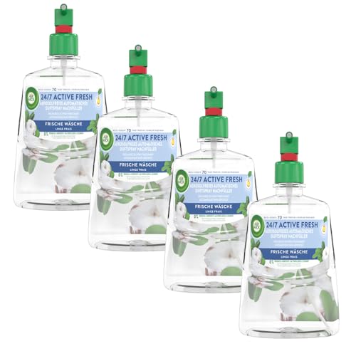 Air Wick Active Fresh – Aeorosolfreier, automatischer Lufterfrischer – Raumduft Frische Wäsche – 4 x 228 ml Nachfüller