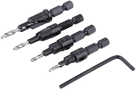4PCS 6# 8# 10# 12# 1/4 HEX Quick Change Shank Countersink Tapered Drills BITS Cone REAMING Drill BIT Set Wood Woodworking Tools - Black