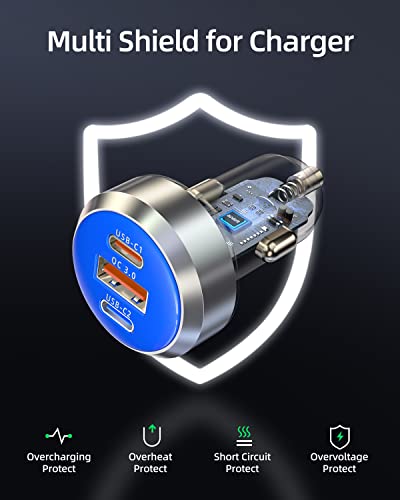 Usb C Car Charger, 65W 3-Port Super Fast Car Charger Adapter, Pd & Qc 3.0 Type C Cigarette Lighter Usb Charger, Usb C Car Phone Charger Adapter For Iphone 14 Pro Max/13, Samsung Galaxy, Google Pixel #TOP5