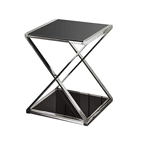 YueQiSong X-Shaped Tempered Glass Sofa Side Table Bedroom Bedside Coff